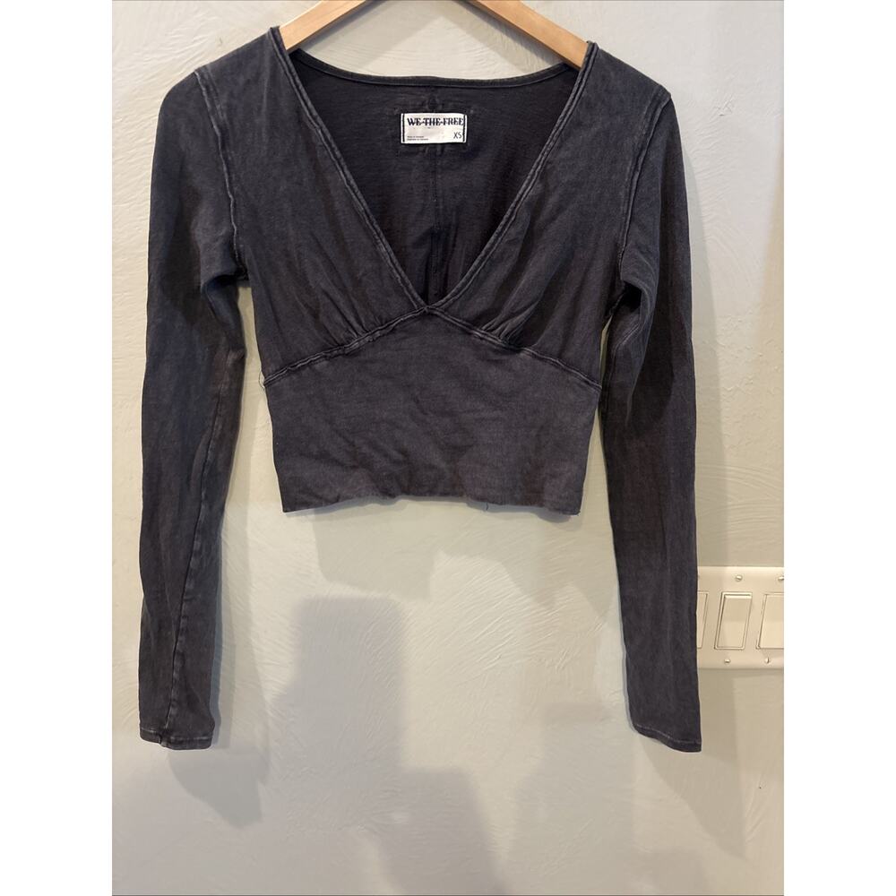 FREE PEOPLE Ivy Tee Charcoal Long Sleeve Shirt 100% Cotton ~ XS Grunge Whisygoth